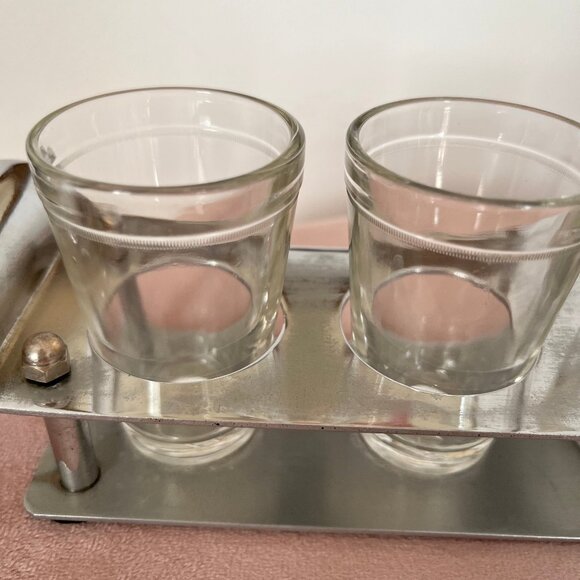 Vintage MCM Shot Glasses With Stainless Steel Carrier - Picture 3 of 5